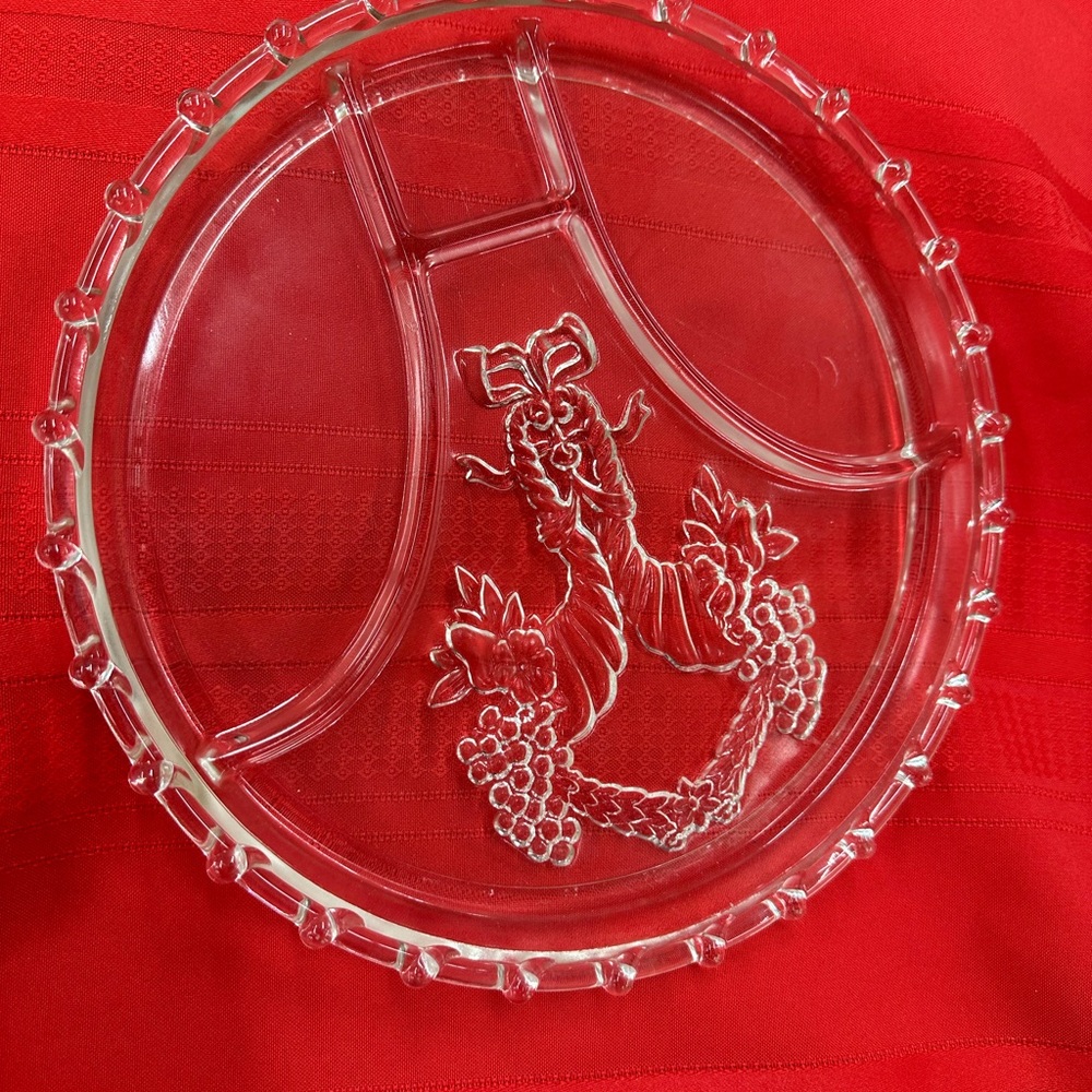 Hazel Atlas Double Cornucopia Divided Serving Plates, Horn Rope Cornucopia